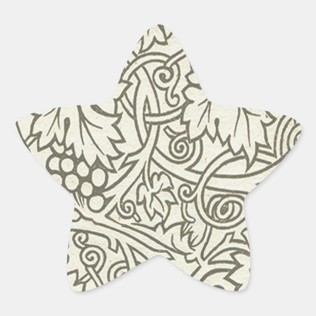 William Morris grey green Grape Vine Pattern Star Sticker (Front)