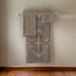William * Morris Grey Peach Floral Vintage Bath Towel Set