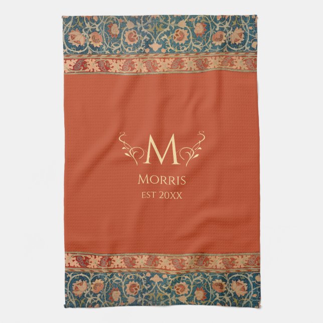 William Morris Holland Park Orange Custom Name Tea Towel (Vertical)