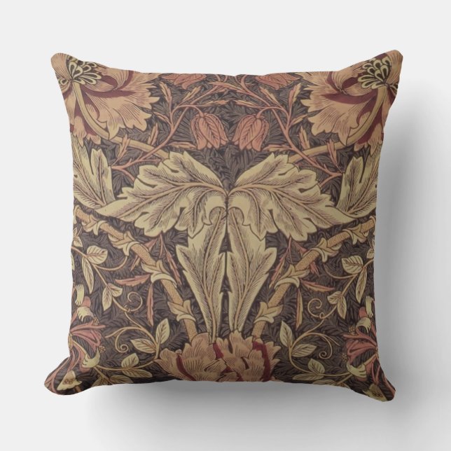 William Morris Honeysuckle Antique Floral Pattern Cushion (Front)