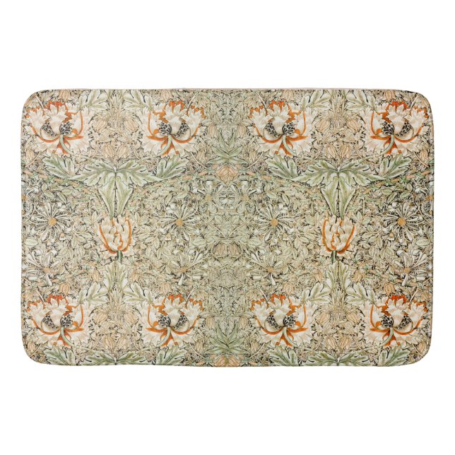 William * Morris Honeysuckle Botanical Peach Green Bath Mat (Front)