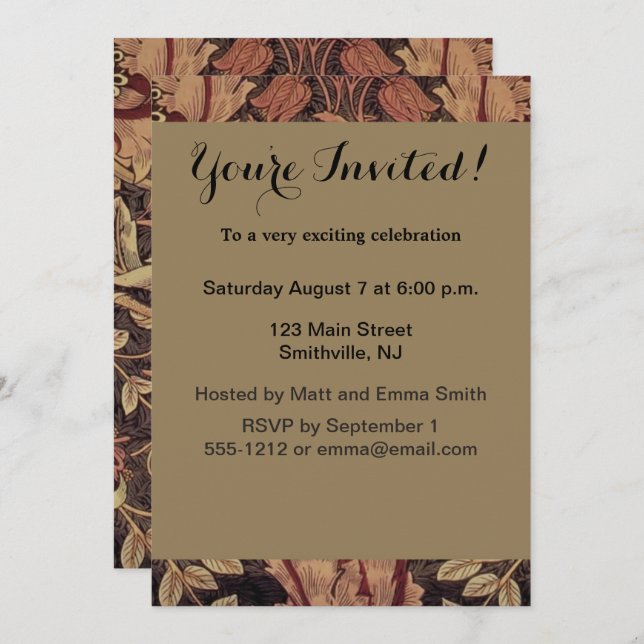 William Morris Honeysuckle Classic English Art Invitation (Front/Back)