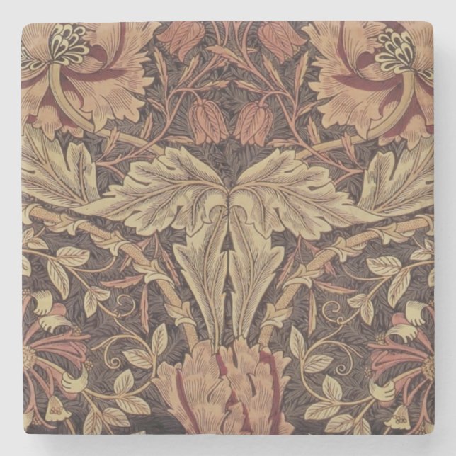 William Morris Honeysuckle Classic English Art Stone Coaster (Front)