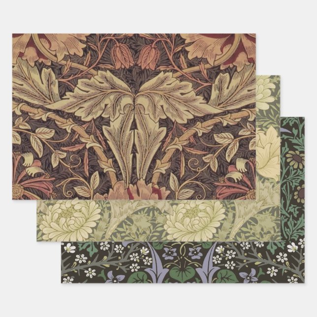 William Morris Honeysuckle Classic English Art Wrapping Paper Sheet (Set)
