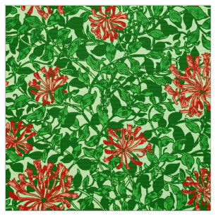 William Morris Honeysuckle, Coral Red and Green Fabric