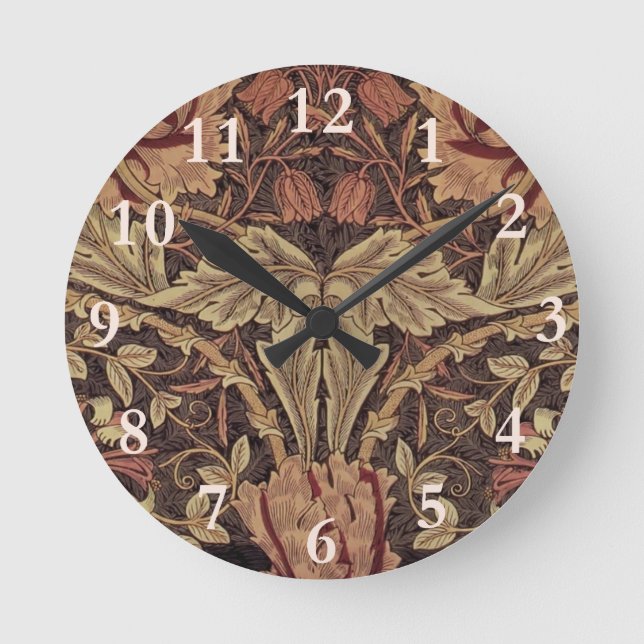 William Morris Honeysuckle English Floral Design Round Clock (Front)