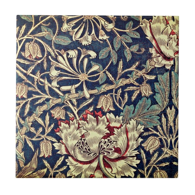 William Morris Honeysuckle Floral Ceramic Tile (Front)