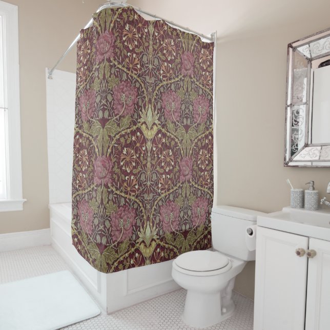 William Morris, Honeysuckle, floral. pattern, art Shower Curtain (In Situ)