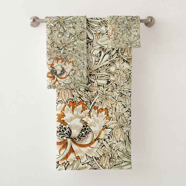 William Morris Honeysuckle Floral Wallpaper Bath Towel Set (Insitu)