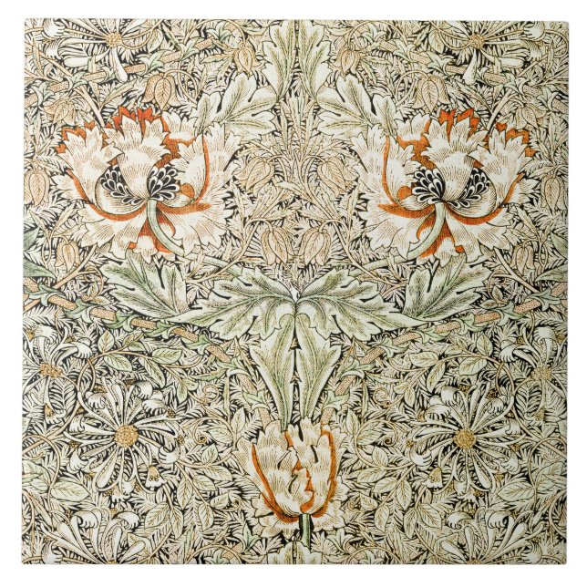 William Morris Honeysuckle Floral Wallpaper Ceramic Tile (Front)
