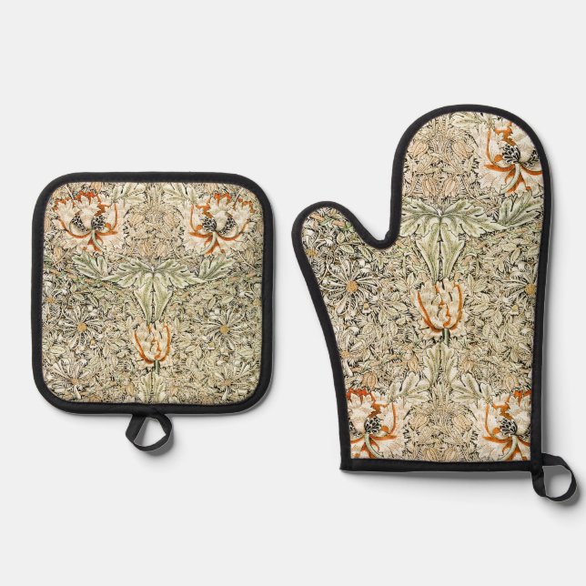 William Morris Honeysuckle Floral Wallpaper Oven Mitt & Pot Holder Set (Front)