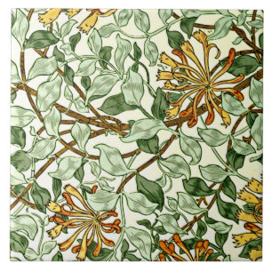 William Morris - Honeysuckle green and gold l Ceramic Tile