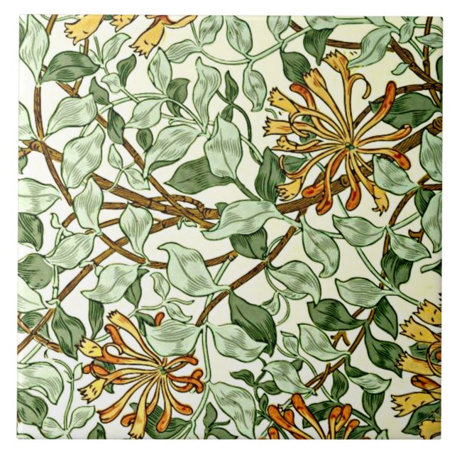 William Morris - Honeysuckle green and gold l Ceramic Tile (Front)