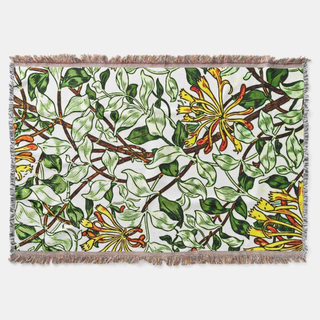 William Morris - Honeysuckle green and yellow Throw Blanket (Front)