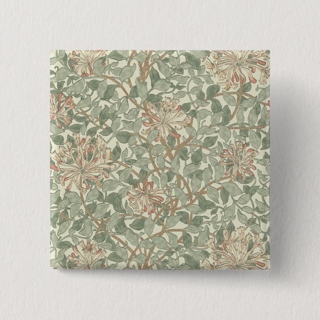 William Morris Honeysuckle Green Floral 15 Cm Square Badge (Front)