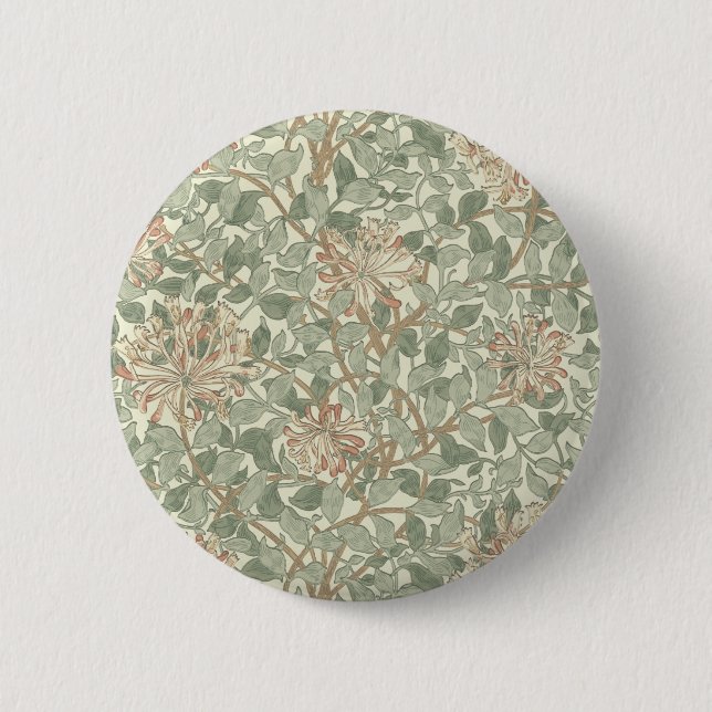 William Morris Honeysuckle Green Floral 6 Cm Round Badge (Front)