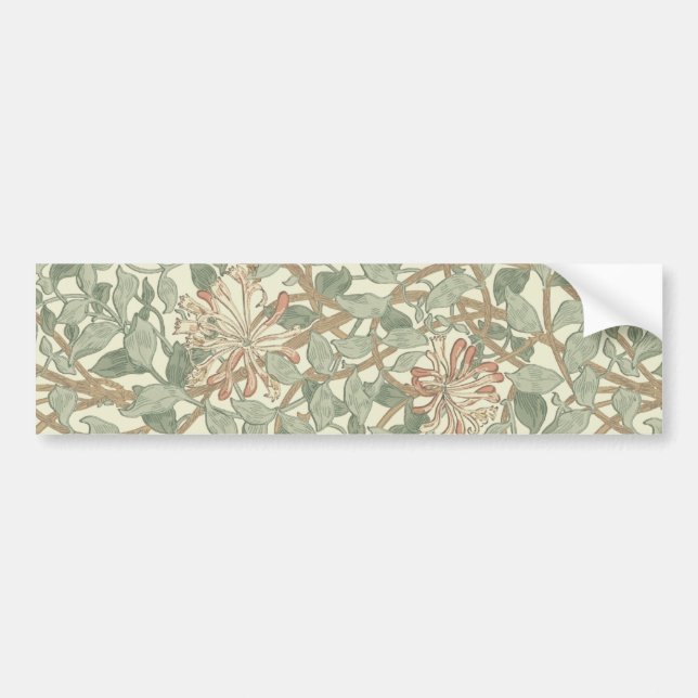 William Morris Honeysuckle Green Floral Bumper Sticker (Front)
