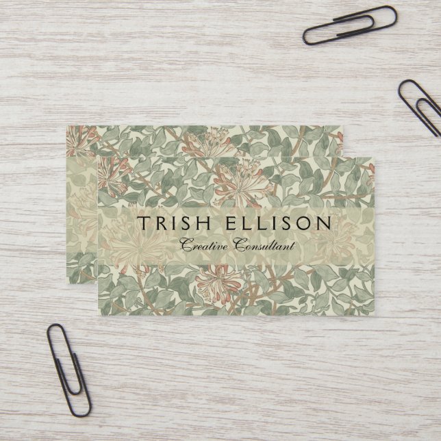 William Morris Honeysuckle Green Floral Business Card (Front/Back In Situ)