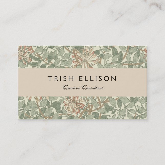 William Morris Honeysuckle Green Floral Business Card (Front)