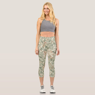 William Morris Honeysuckle Green Floral Capri Leggings