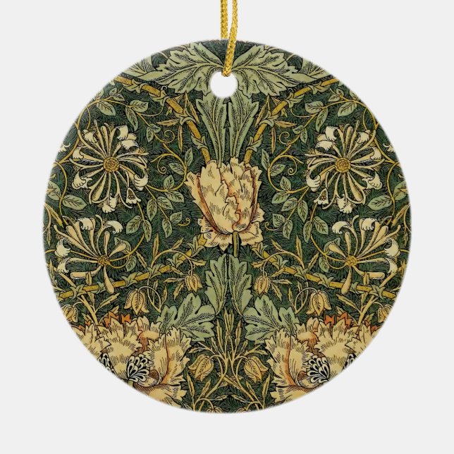 William Morris Honeysuckle Green Floral Ceramic Ornament (Front)