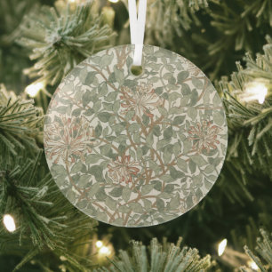 William Morris Honeysuckle Green Floral Glass Tree Decoration
