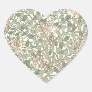 William Morris Honeysuckle Green Floral Heart Sticker