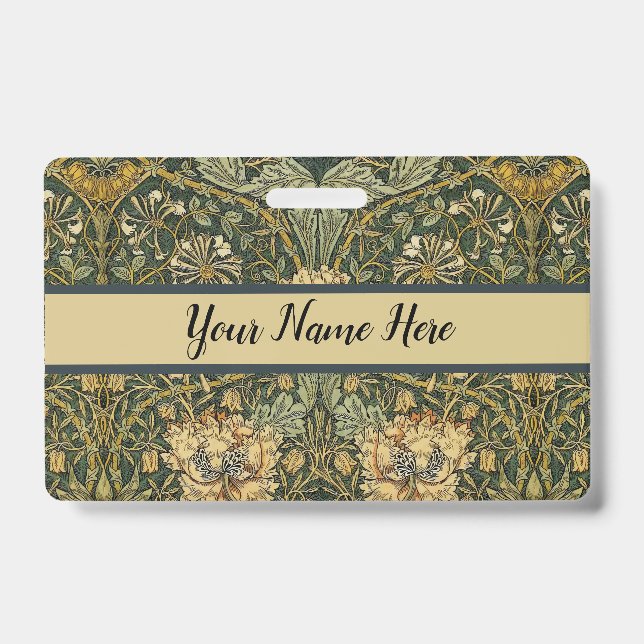 William Morris Honeysuckle Green Floral ID Badge (Front)