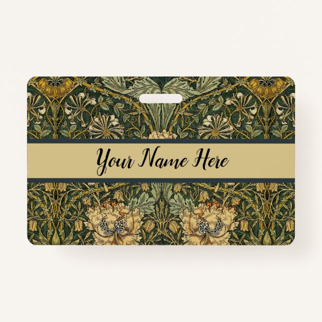 William Morris Honeysuckle Green Floral ID Badge (Front)