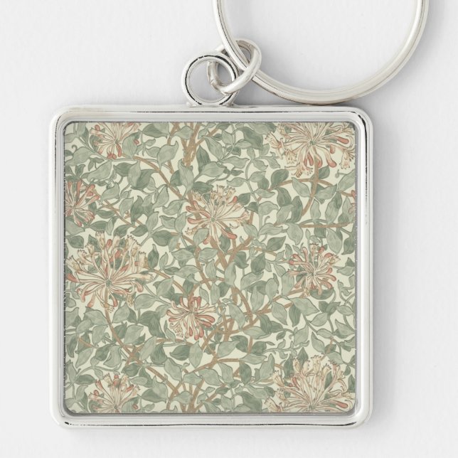 William Morris Honeysuckle Green Floral Key Ring (Front)