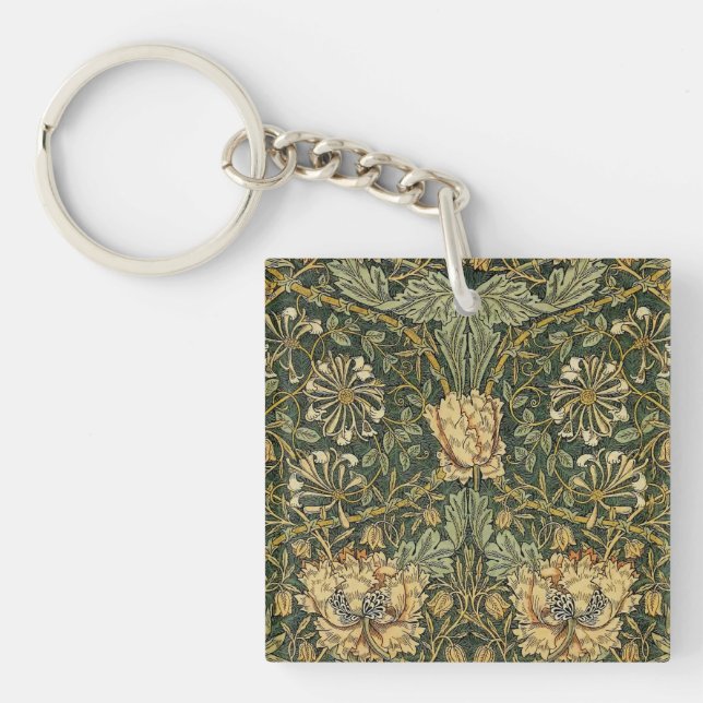 William Morris Honeysuckle Green Floral Key Ring (Front)