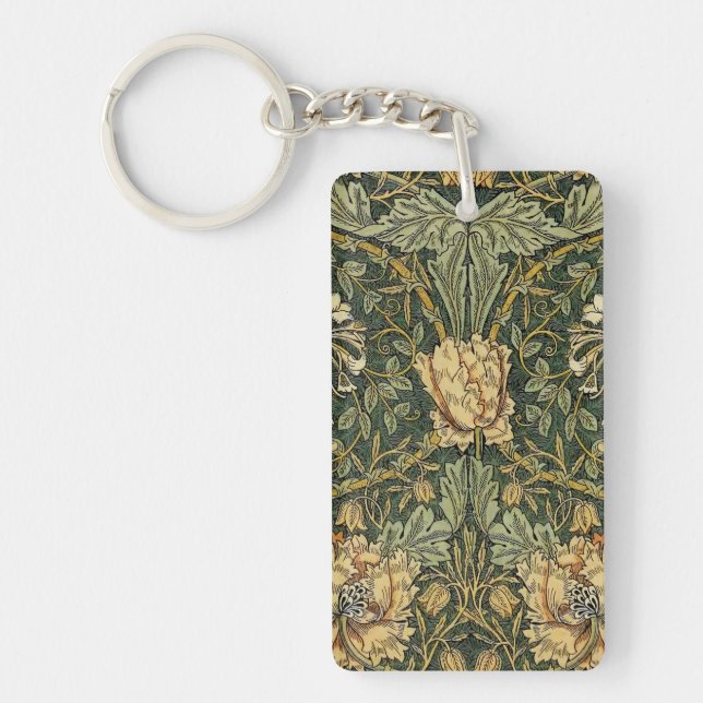 William Morris Honeysuckle Green Floral Key Ring (Front)