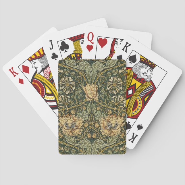 William Morris Honeysuckle Green Floral Playing Cards (Back)