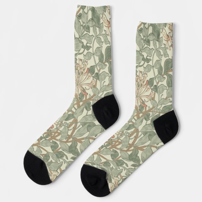 William Morris Honeysuckle Green Floral Socks (Left)