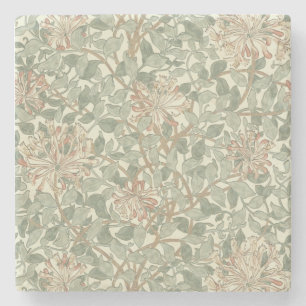 William Morris Honeysuckle Green Floral Stone Coaster