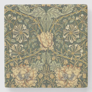William Morris Honeysuckle Green Floral Stone Coaster