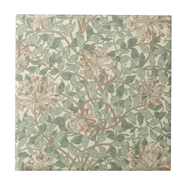 William Morris Honeysuckle Green Floral Tile (Front)