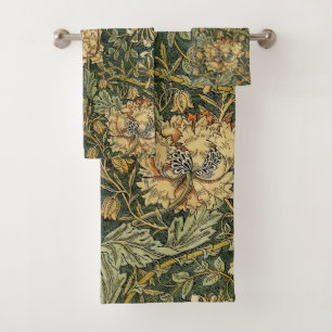 William Morris Honeysuckle Green Yellow  Bath Towel Set