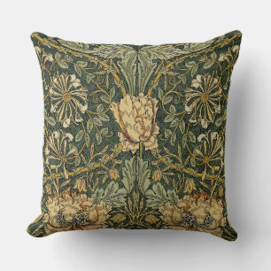 William Morris Honeysuckle Green Yellow Cushion
