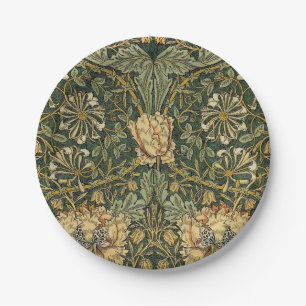 William Morris Honeysuckle Green Yellow Paper Plate