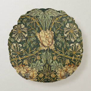 William Morris Honeysuckle Green Yellow Round Cushion