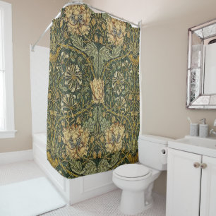 William Morris Honeysuckle Green Yellow  Shower Curtain