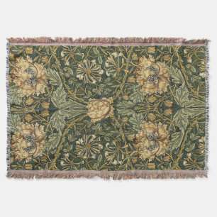 William Morris Honeysuckle Green Yellow  Throw Blanket
