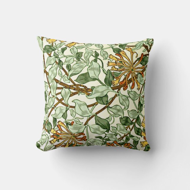William Morris - Honeysuckle in Green and Gold Cushion (Front)