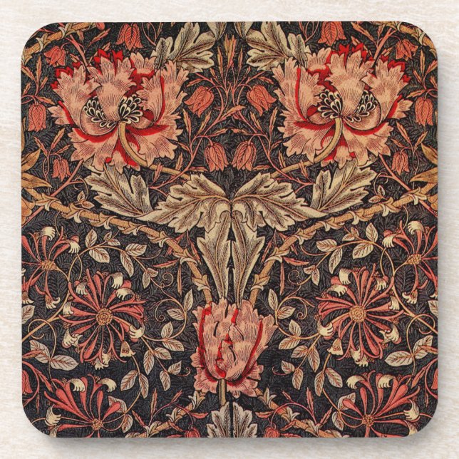 William Morris Honeysuckle Pattern Coaster (Front)