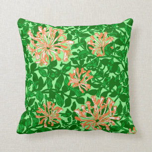 William Morris Honeysuckle, Peach and Green Cushion
