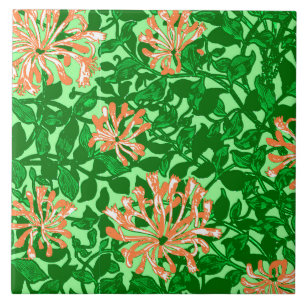 William Morris Honeysuckle, Peach and Green Tile