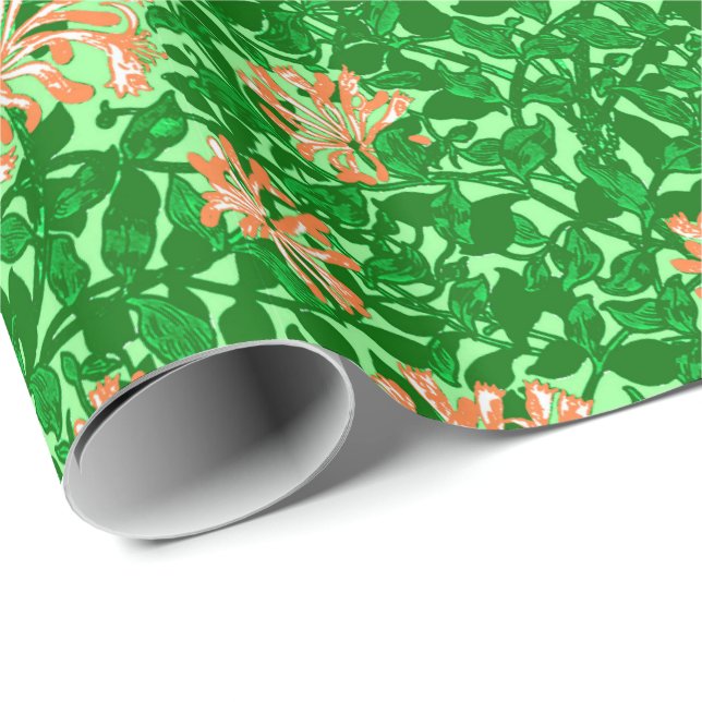 William Morris Honeysuckle, Peach and Green Wrapping Paper (Roll Corner)