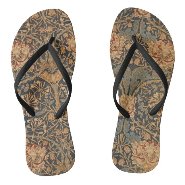 William Morris Honeysuckle Rich Red Dark Blue Favo Thongs (Footbed)