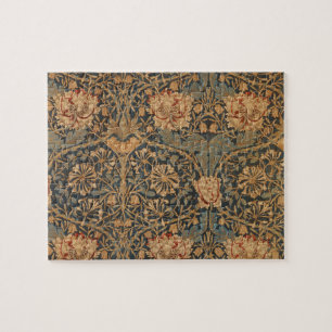 William Morris Honeysuckle Rich Red Dark Blue Jigsaw Puzzle